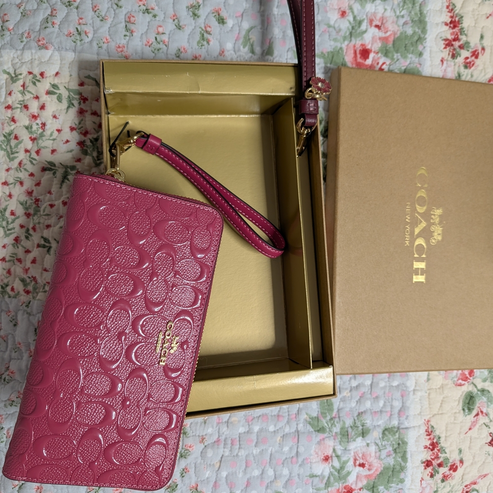 Coach Pink Signature Leather Zip Wristlet - Picture 4 of 4